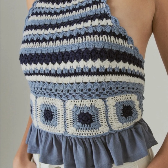 Lucky Brand Navy and White Crochet Crop halter top size XXL - Picture 3 of 9